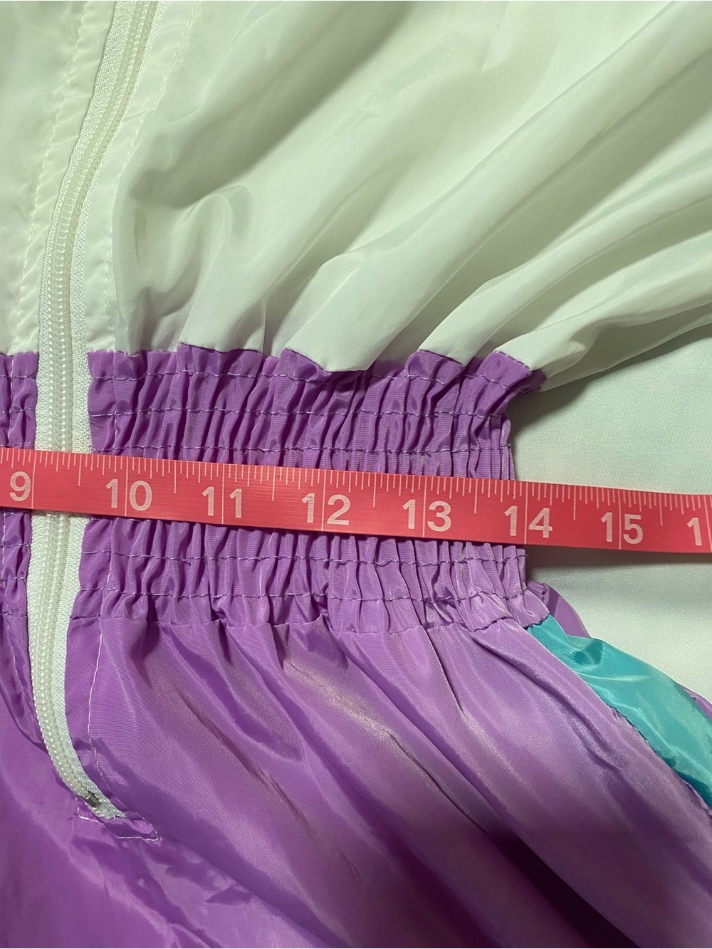 Colorblock Purple & White Jumpsuit with Turquoise and Yellow Accents - Picture 7 of 8